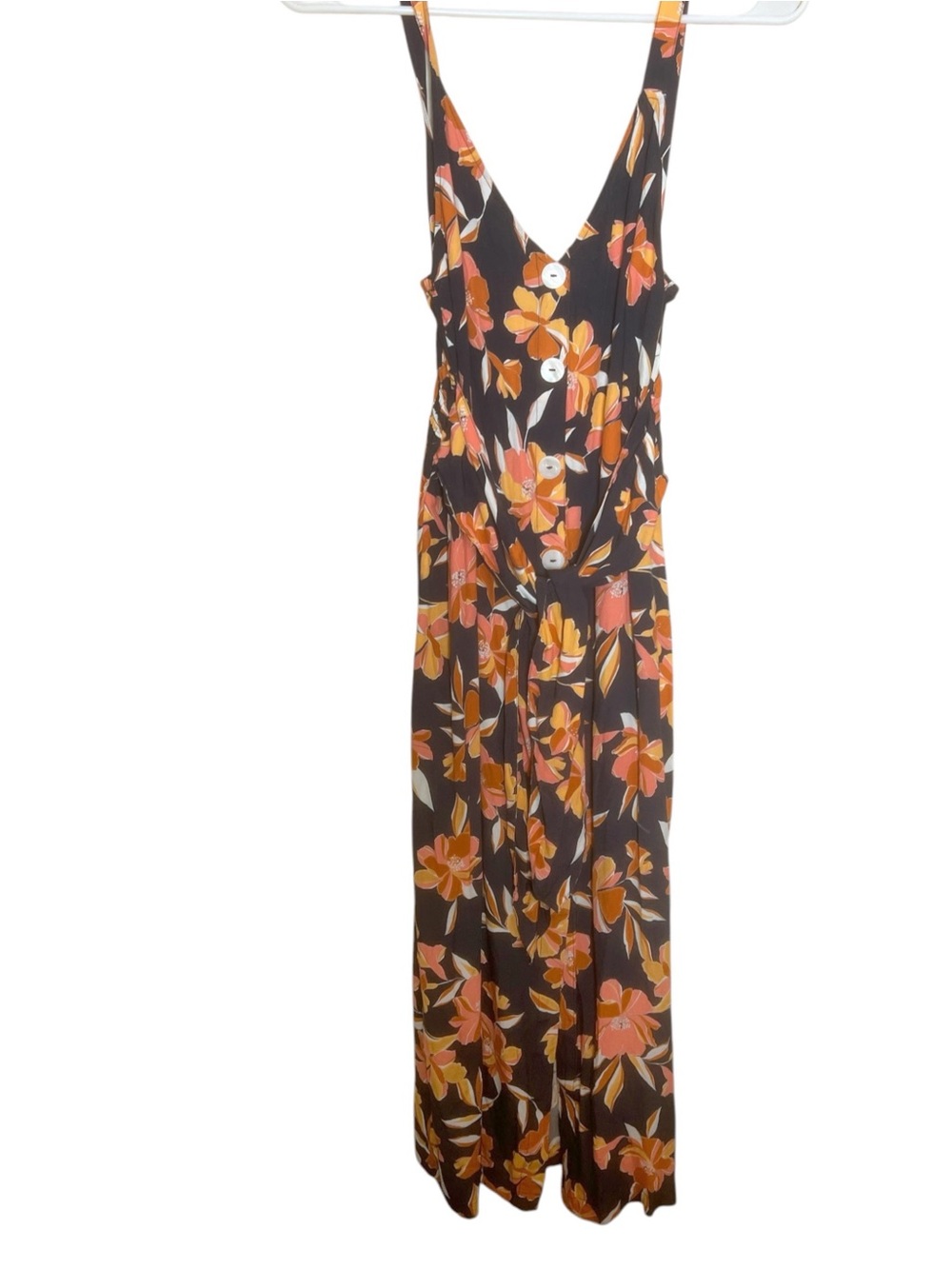 Seafolly navy blue floral print button front tie waist sundress size S